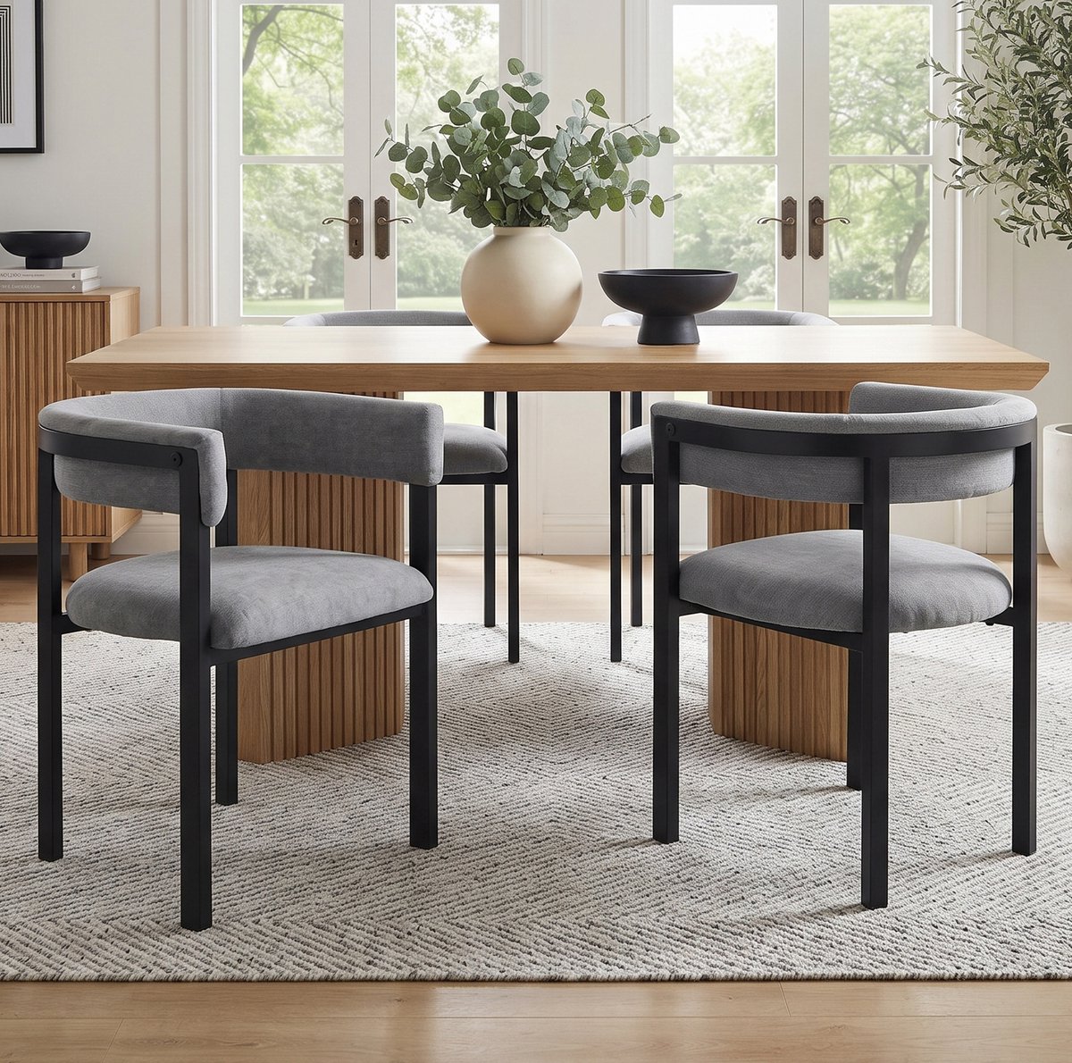DESMIU Eetkamerstoel Set Van 2 - Kuipstoel Met Armleuningen En Volledig Omhullende Rugleuning - Voor Eetkamer, Woonkamer En Cafe - Chenille Grijs