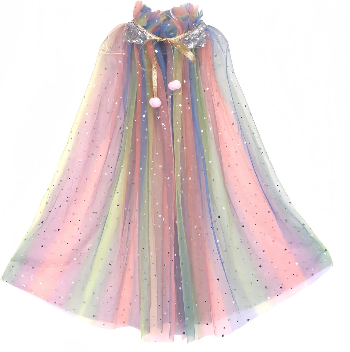 Kleurrijke Prinsessenmantel voor Meisjes met Sprankelende Pailletten en Tule, Perfect voor Halloween en Feestjes