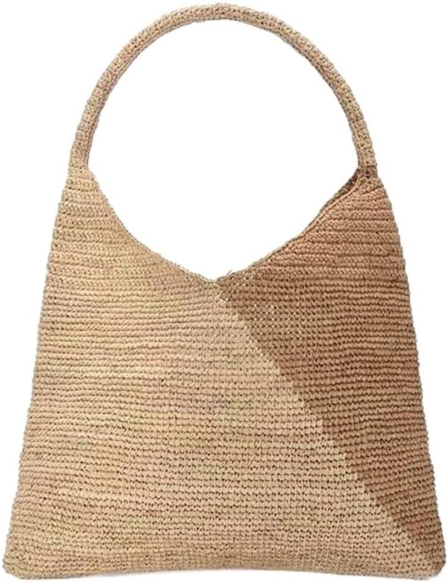 Rieten Draagtas - Geweven Tas - Zomer Strand - Grote Capaciteit - 38 cm - Blauw Roze Zwart