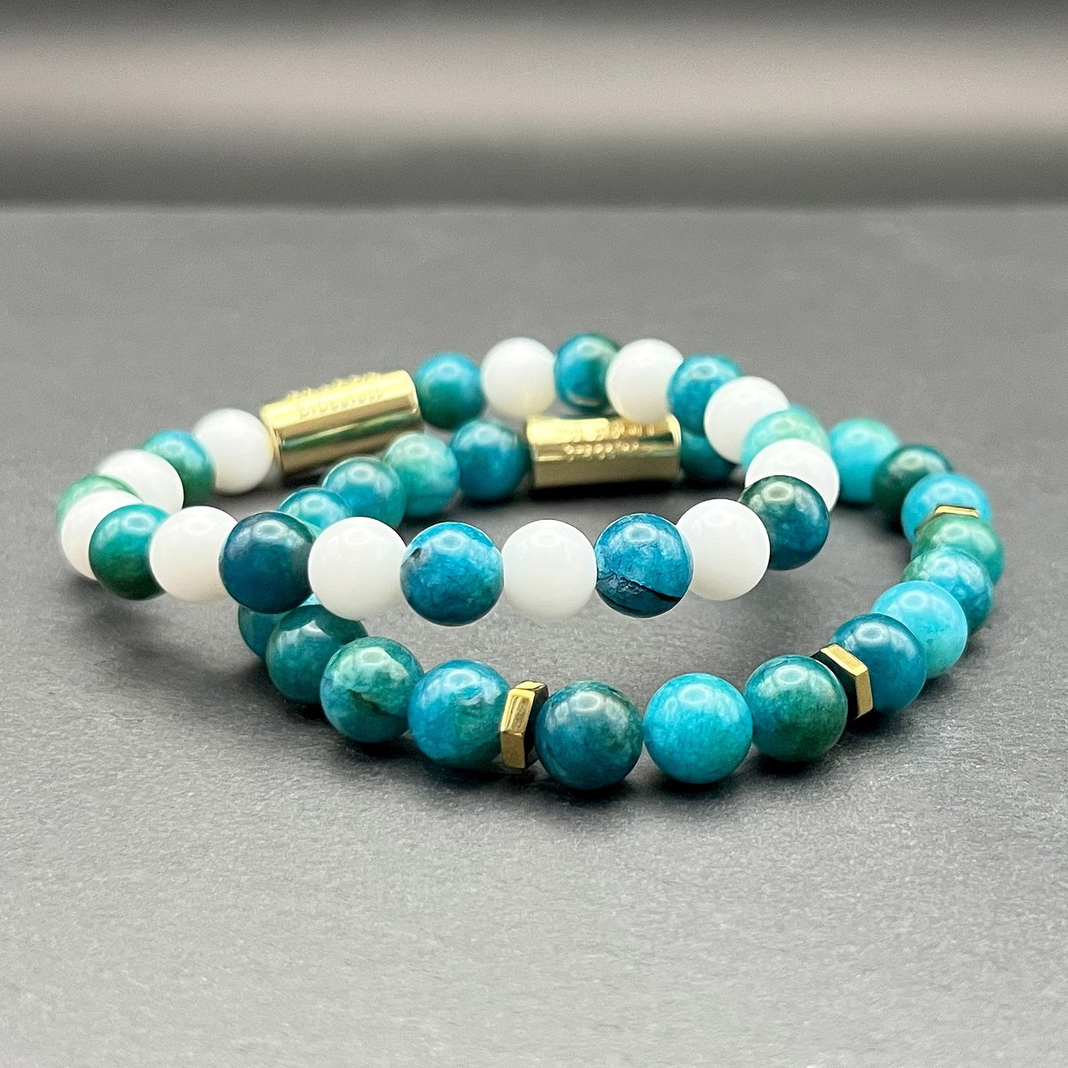 Dragon Bracelets® - Dames Armband - Essentials Riviera Duo - Natuurstenen - Amazoniet - Turquoise - Wit - set van 2