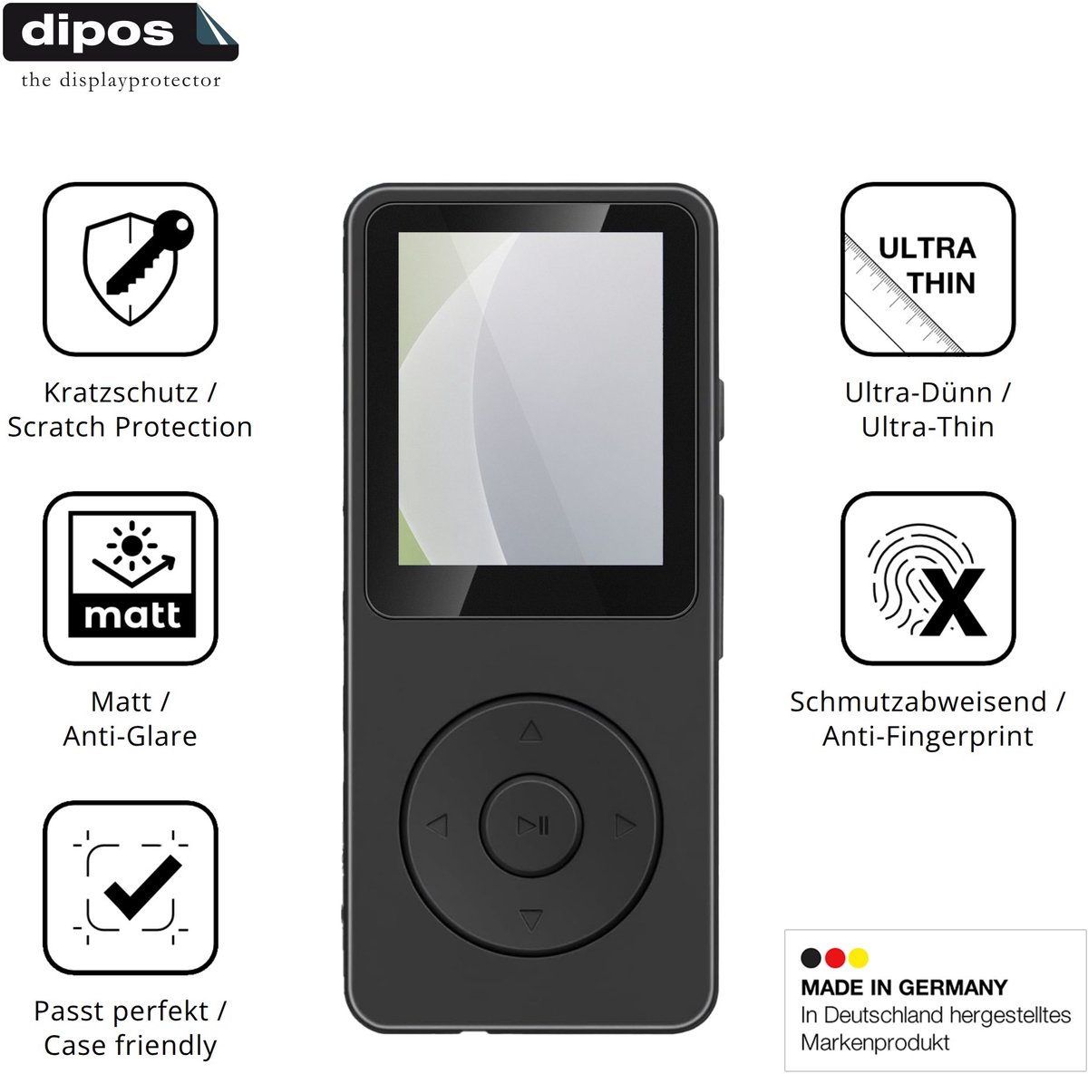 dipos – 4x Matte Beschermfolie geschikt voor Aroeally MP3-01F | Krasbestendige & antireflecterende Screenprotector Ultra-Thin
