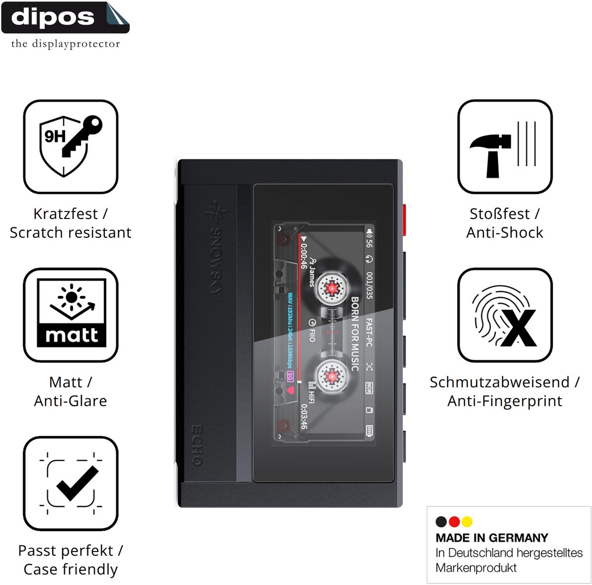 dipos – 2x Matte Pantserfolie geschikt voor FiiO Echo Retro | 9H Screenprotector