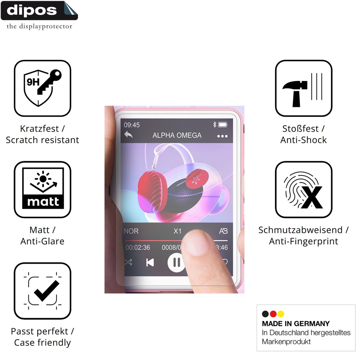 dipos – 2x Matte Pantserfolie geschikt voor Oilsky M1 MP3-Player | 9H Screenprotector