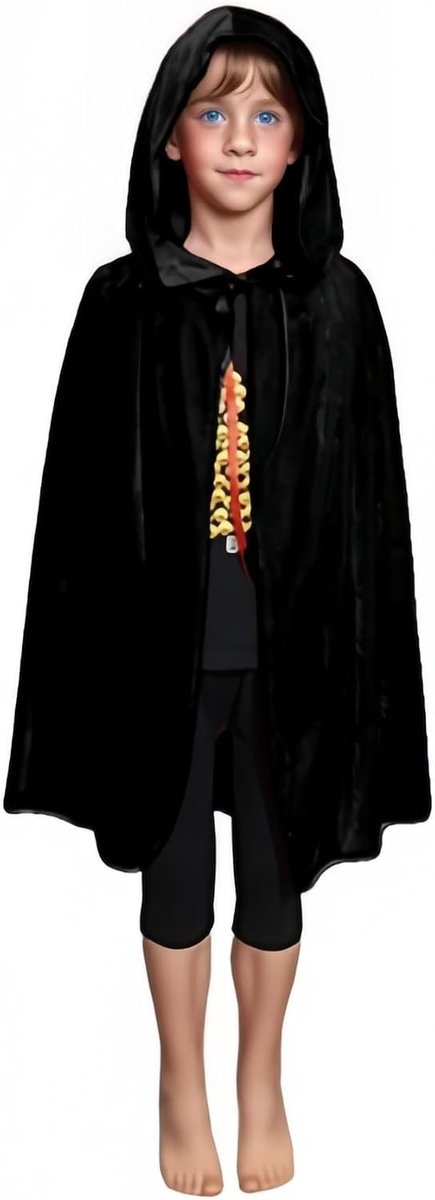Hooded Cloak Maxi Cape voor Kinderen van Fluweel - Tovernaar, Vampier en Halloween Kostuum voor Feestjes en Carnavals