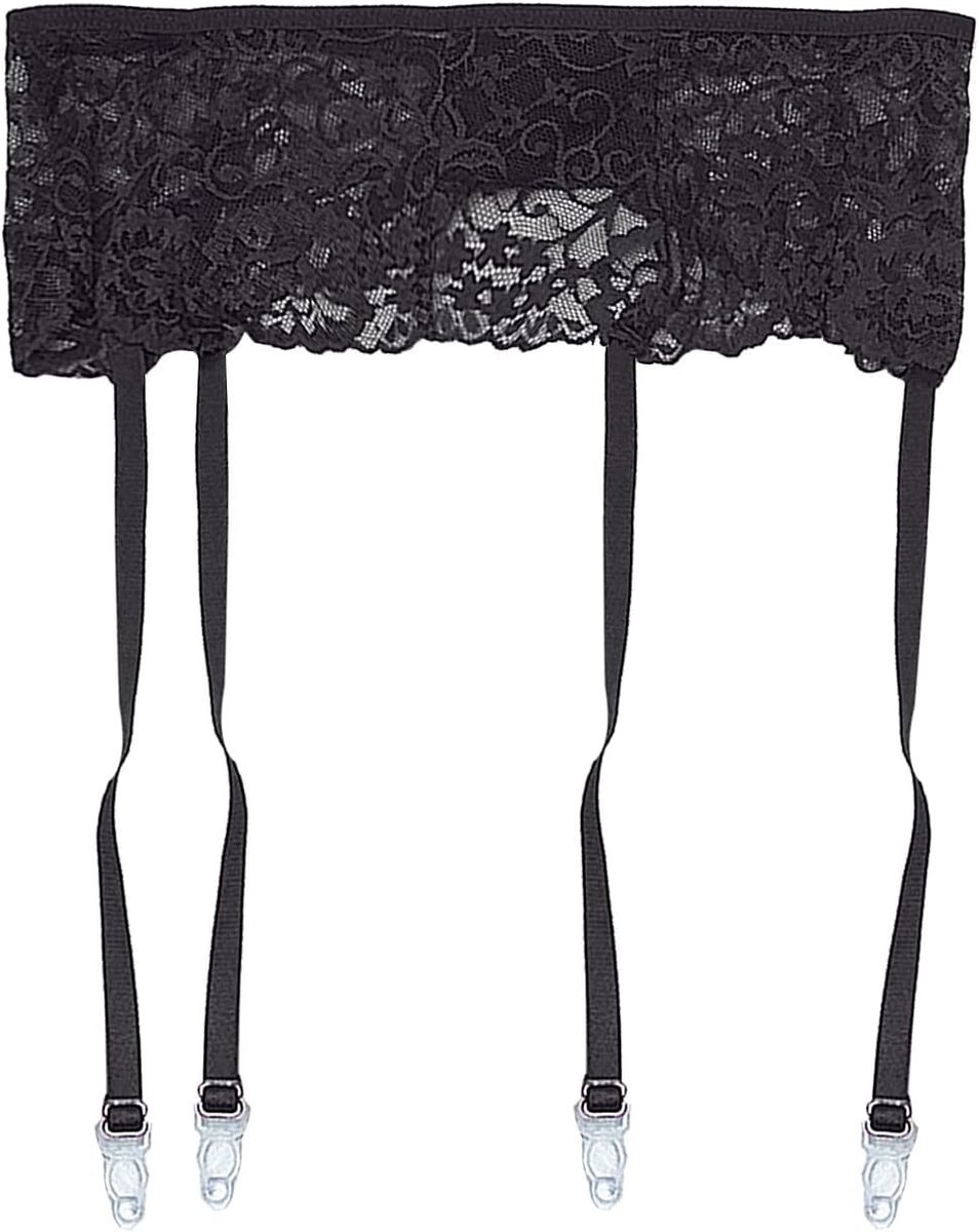Dames Sexy Kanten Mesh Kousenband met 4 Clips voor Kousen, Zwart - Perfect voor Verleidelijke Outfits en Speciale Gelegenheden