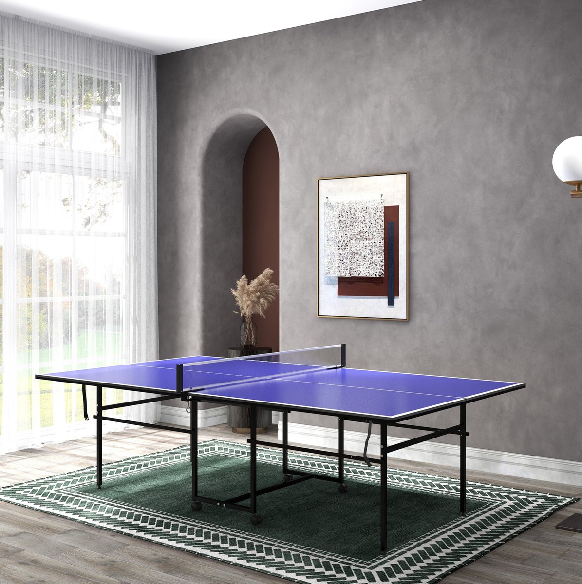 REDOM - Tafeltennistafel - Klapbaar met wielen - Inclusief net, 2 batjes en 3 ballen - Indoor en outdoor - MDF en stalen frame - Blauw - 274 x 152,5 x 75,5 cm