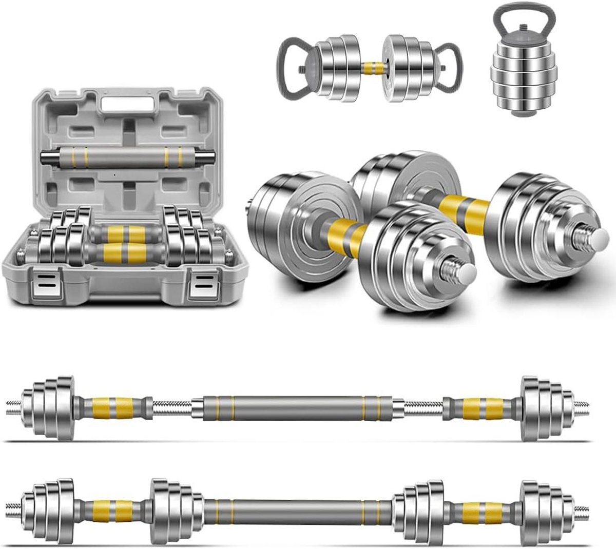 Verstelbare Dumbbell Set - Fitness Gewicht - Kracht Training - 3-in-1 Halter Barbell - Tot 40kg - Zwart