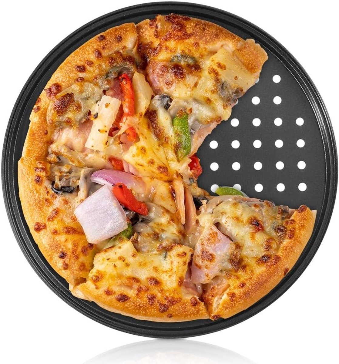 Ronde 26CM anti-aanbak pizza pan met geperforeerde gaten voor oven, ideaal voor focaccia, quiche en brood bakken
