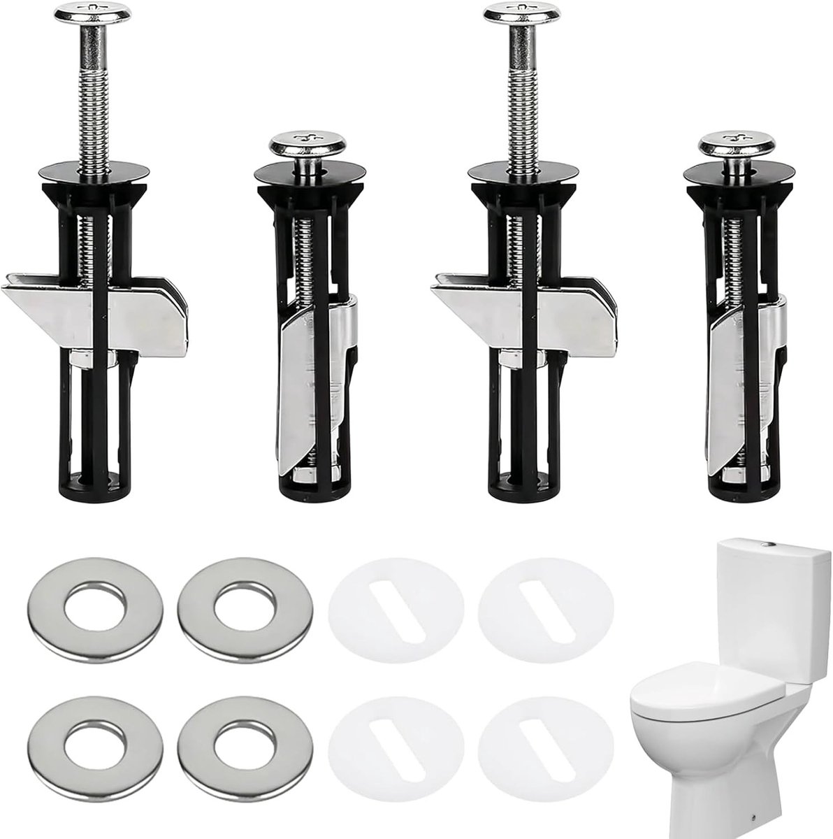 Vervangingsset voor Toiletdoekbouten met Plastic Moeren en Washers, Geschikt voor 14-20mm Gaten en de Meeste Toiletten