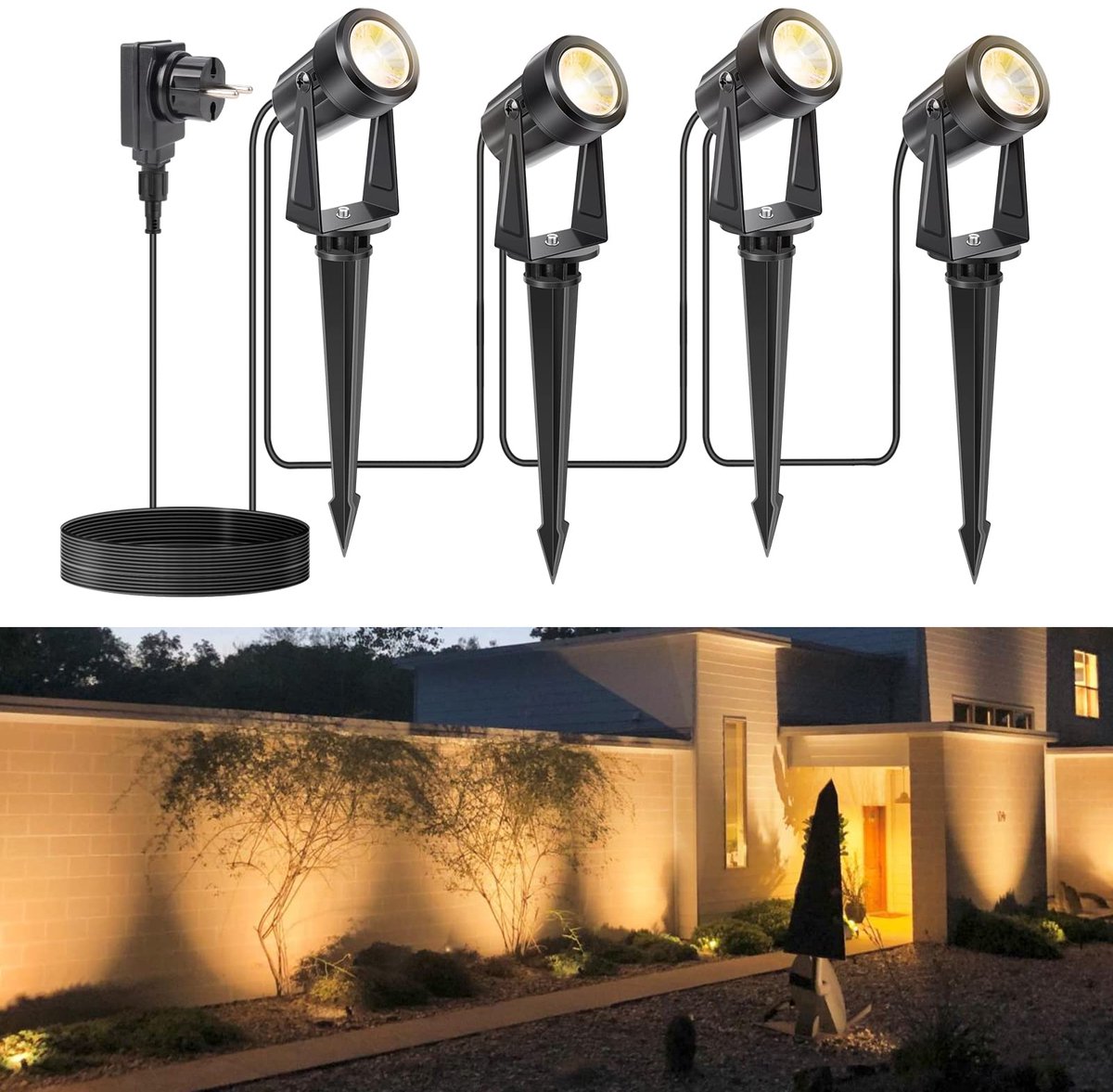 Tuinspots LED – Set van 4 – IP67 Waterdicht – 3000K Warm Wit – 270° Verstelbaar – 17 m Kabel