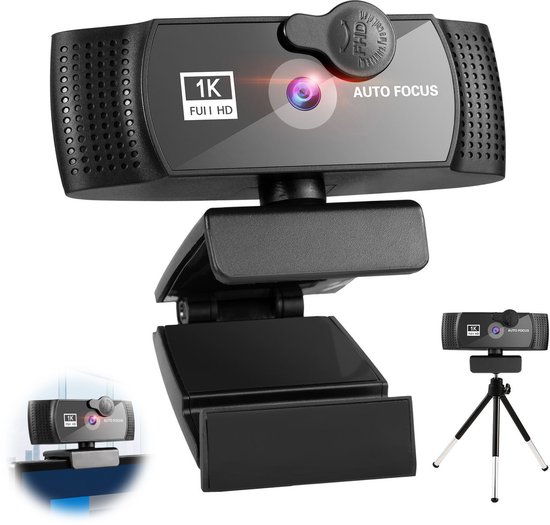Webcam met statief - TENZHVXI® - 1K 1080p Full HD - Autofocus - 120 graden groothoek - Ingebouwde microfoon - USB 2.0 - Zwart