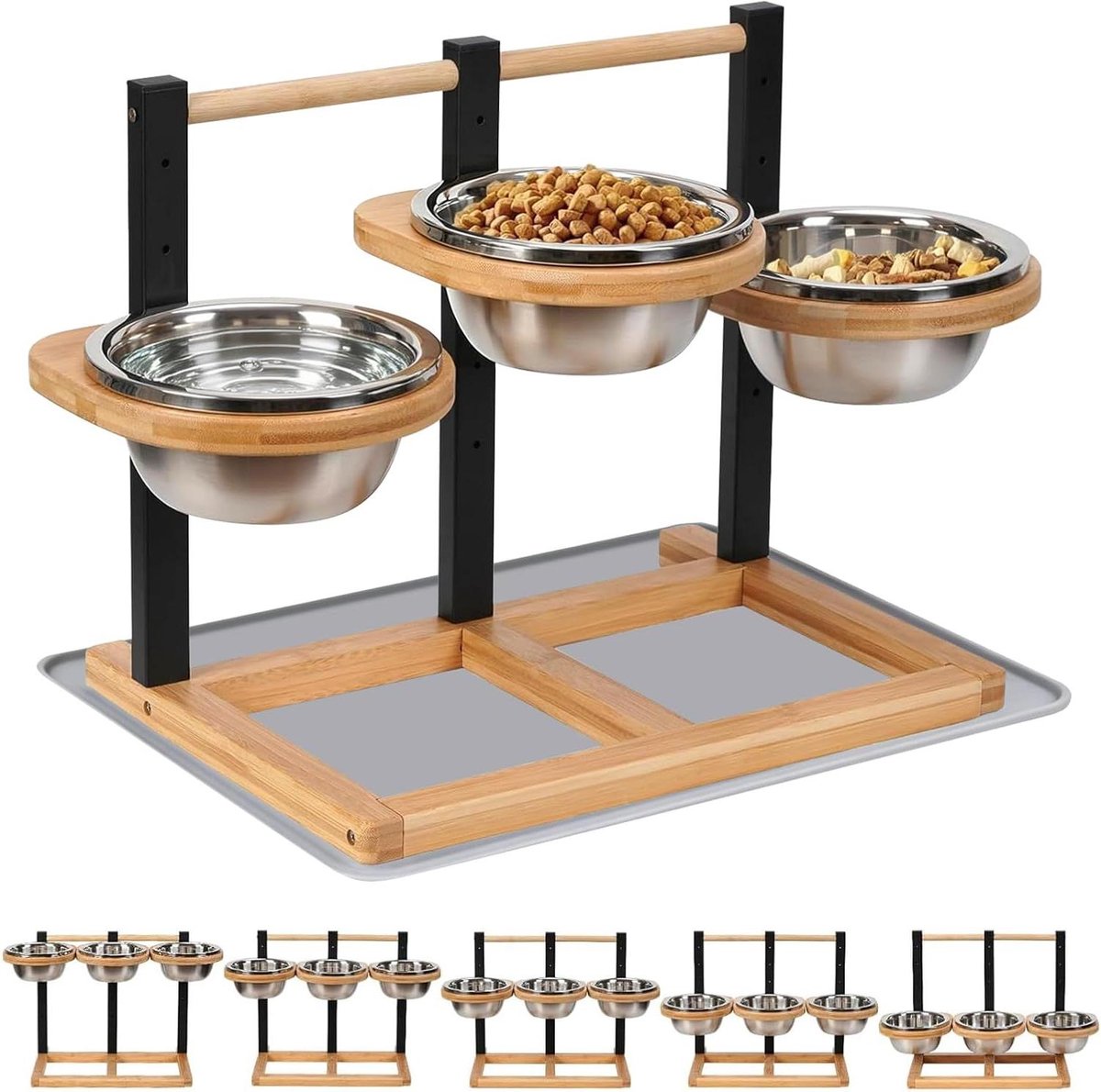 Hondenbak Verhoogd - Voerstation Hout - Comfortabel Eten - 5-Traps Verstelbaar - 3x 1400 ml - Houtkleur