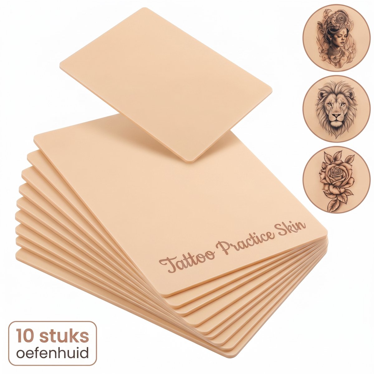 Namajunas – Dubbelzijdige oefenvellen voor tatoeëren – Siliconen oefenvellen voor tatoeëren – Set van 10 siliconen oefenvellen voor tatoeëren, afmetingen 14,5 × 18,8 cm × 1 mm, geschikt voor beginners en ervaren tatoeëerders.