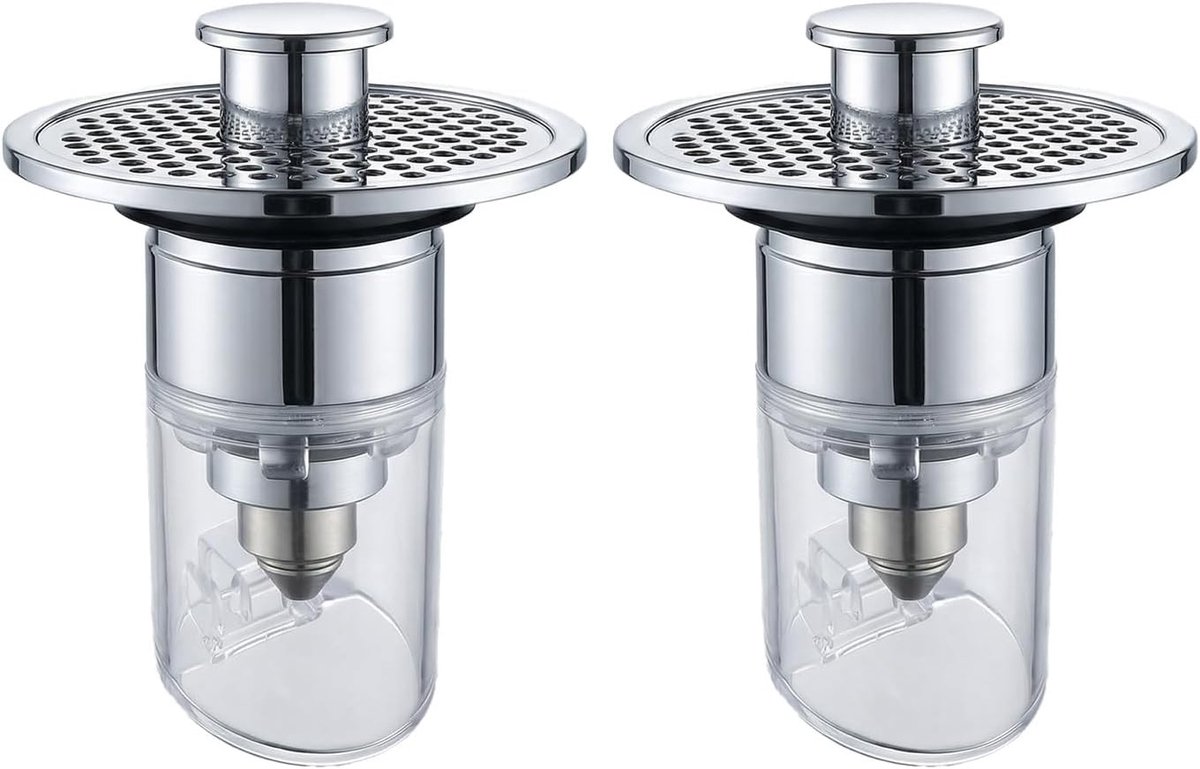 Pop-up universele gootsteenstop met haarfilter, zelfdichtende afvoer van messing en roestvrij staal, voor afvoeropeningen van 34-37 mm, eenvoudig te installeren voor keuken en badkamer, waterdicht en duurzaam