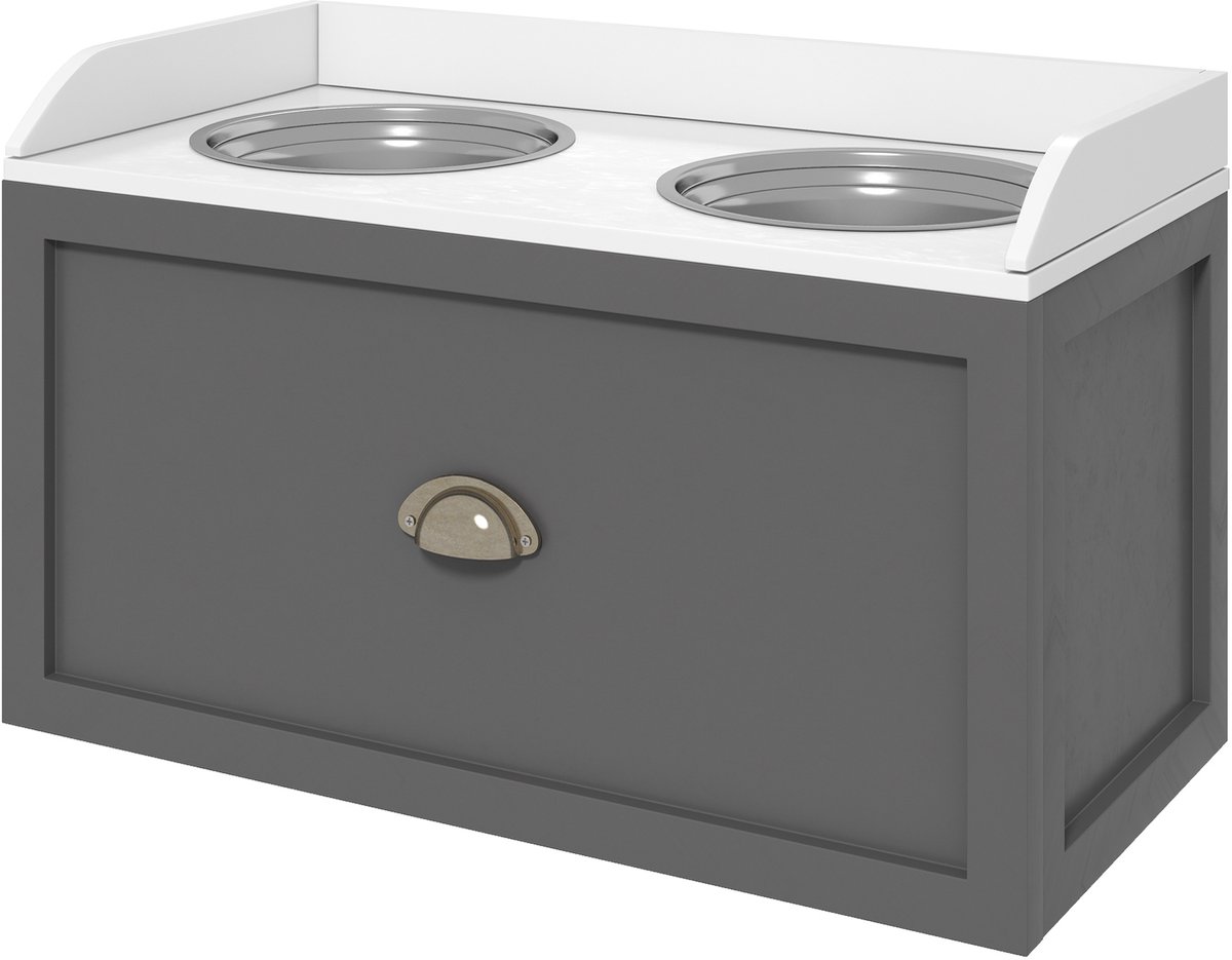 TEKROA® Verhoogde hondenbakken van roestvrij staal met een opberglade - van 21 liter voor grote honden - 36H x 60L x 30Wcm -Grijs