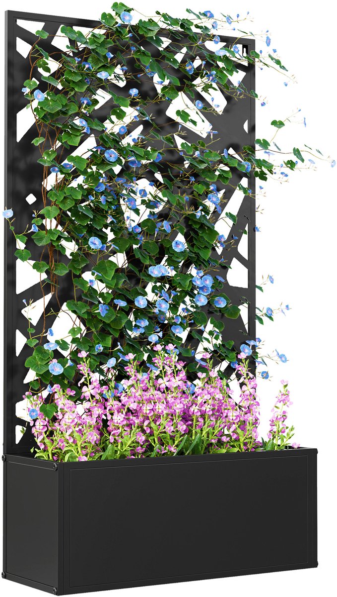 Verhoogde Plantenbak met Klimrek - Bloembak - Zwart 61x23x113 cm