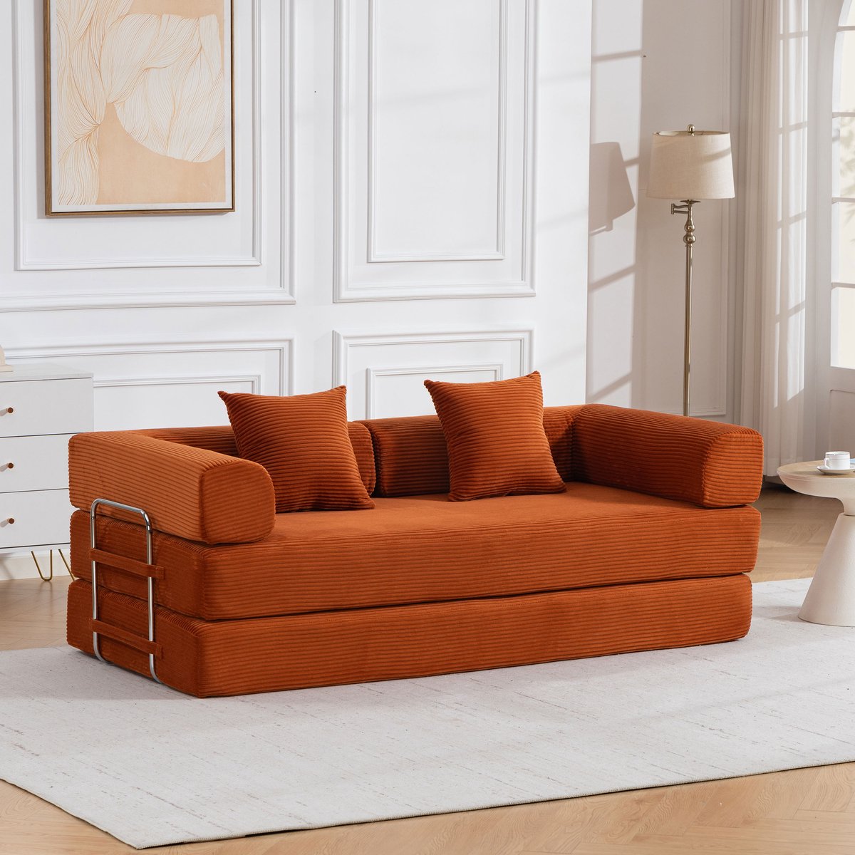 Multifunctionele Slaapbank 190×180 cm – 2-zitsbank met Traagschuim, Opvouwbaar, voor Kleine Ruimtes - oranje