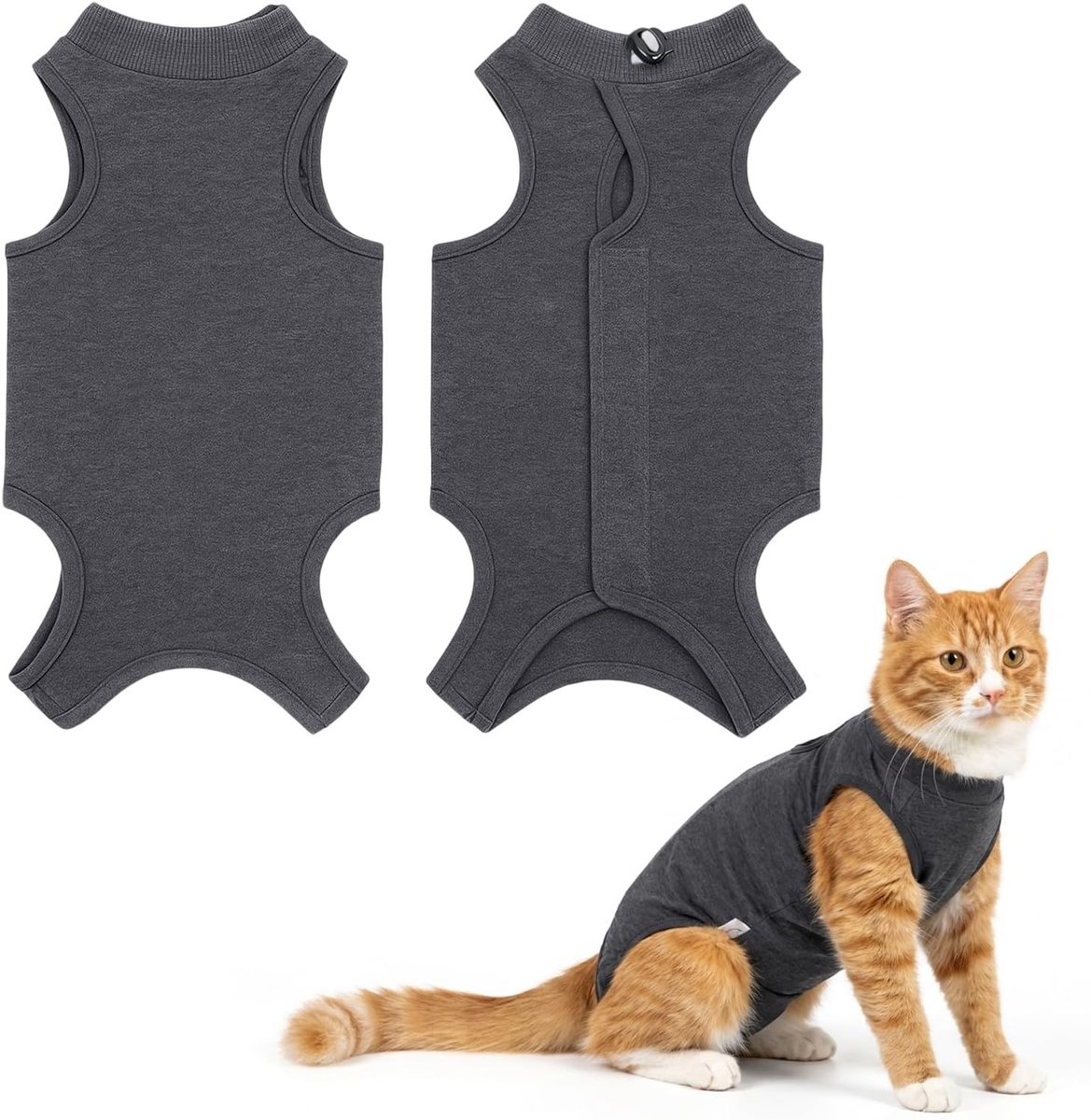 Postoperatieve Body voor Katten, Zachte Katoen, Bescherming van Abdominale Wond, Geschikt voor 3-5 kg, Maat M, Grijs, Ideaal na Sterilisatie of Castratie