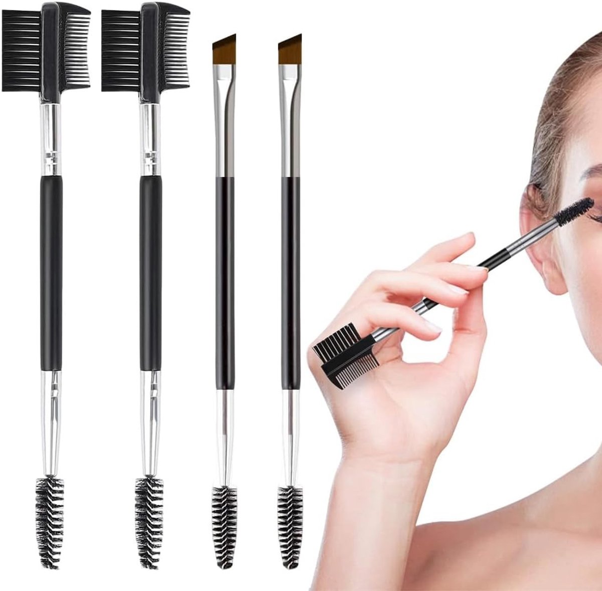 Professionele wenkbrauwborstelset van 4 stuks voor perfecte wenkbrauwstyling en vulling, zwart