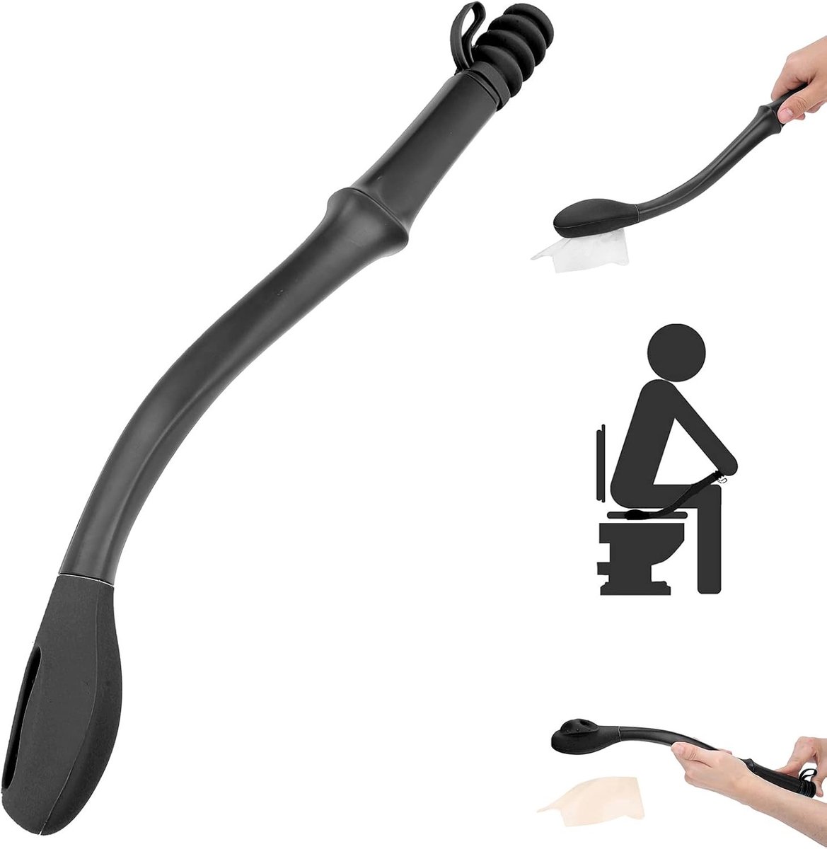 Comfortabele Toiletpapier Wiper met Lange Handgreep voor Zelfstandig Gebruik door Ouderen en Personen met Beperkte Mobiliteit, Zwart