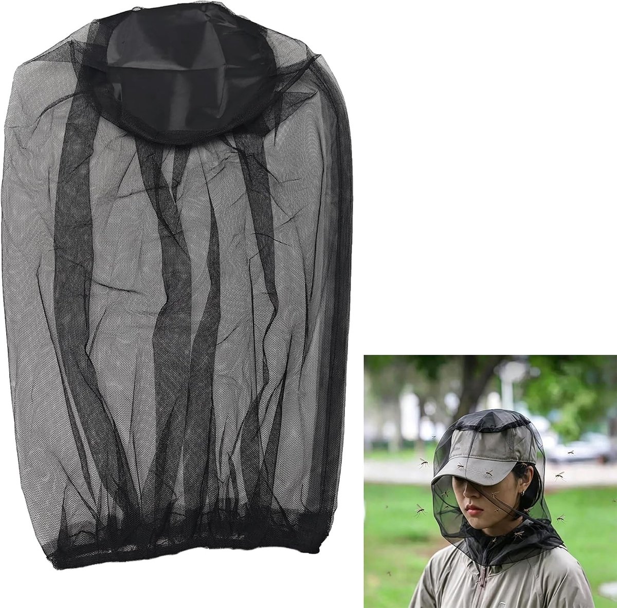 Insectennet voor het hoofd, zwart, biedt effectieve bescherming tegen muggen, vliegen en andere schadelijke insecten, ideaal voor buitenactiviteiten en reizen