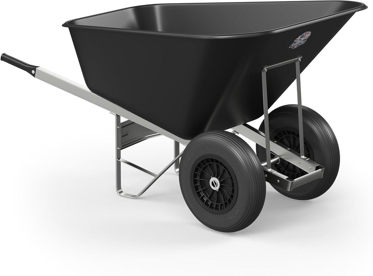 Kunststof Kruiwagen - Zware Bak - Materiaal Transport - Dubbele Lekbestendige Banden - 200 Liter - Zwart