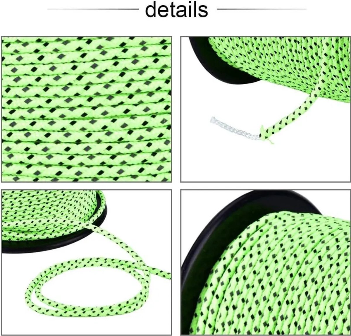 Tenttouw, lichtgevend paracord, 50 meter reflecterend polyester touw, paracord, tenttouw Geschikt voor kamperen, outdoor verpakking, groen