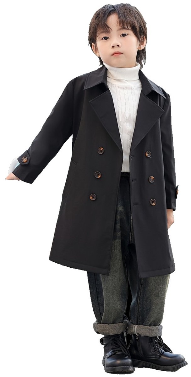 Currero Mantel Jongens Tussenmantel Jongen Winter Jas Mantelpakje Trenchcoat Overjas Overcoat Winterjas 3-4 Jaar Zwart