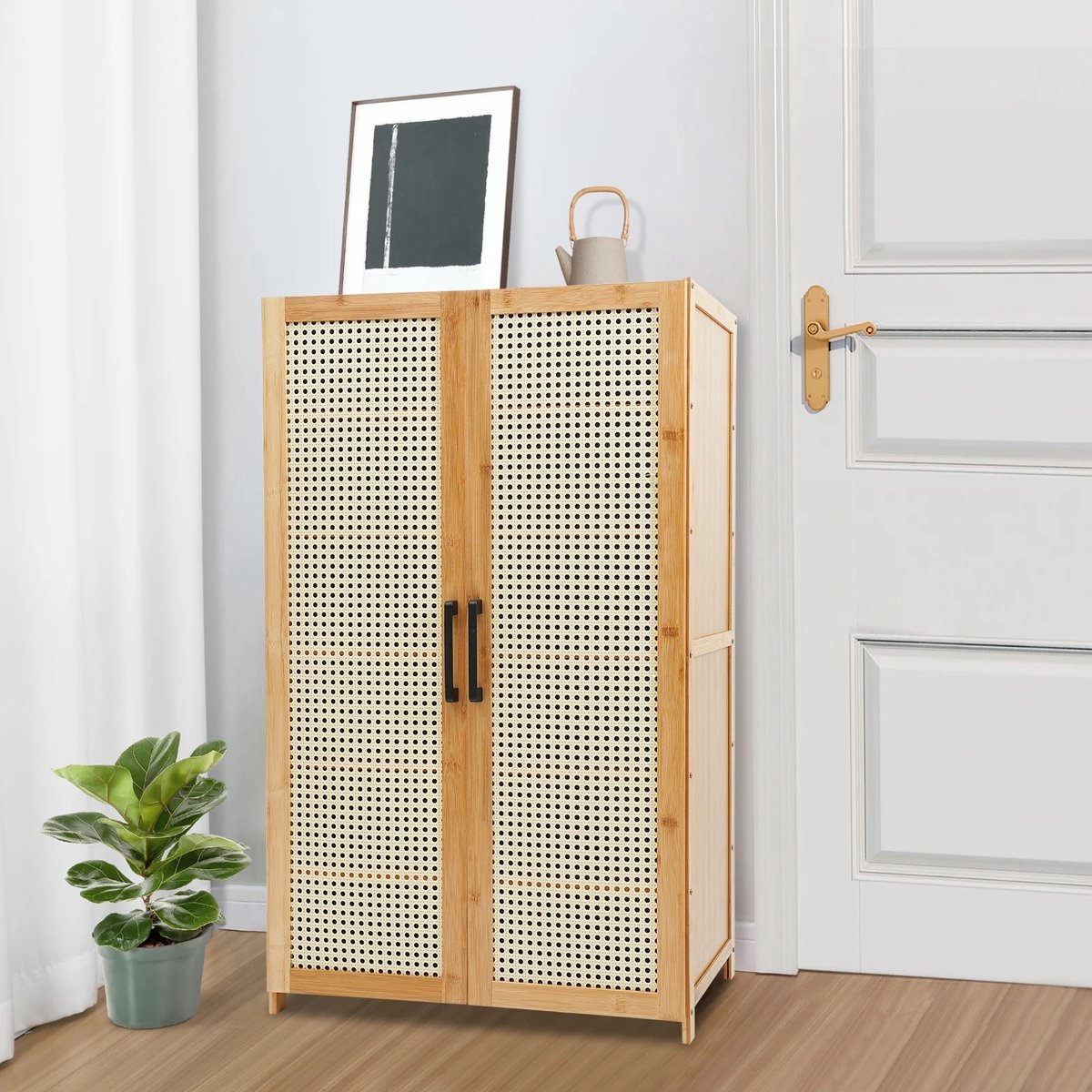 Archi Schoenenkast met 6 Niveaus – Kast - Bamboe – Ventilerende Deuren – Smalle Schoenenopberger – 59 x 33 x 100 cm – Naturel
