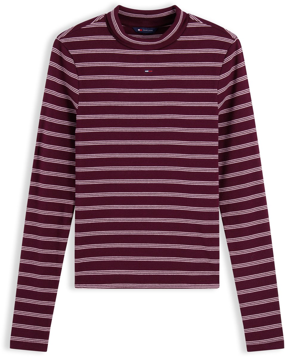 Tommy Jeans T-shirt Tjw Essential Mock Neck Dw0dw19830 0ez Calypso Berry/ Stripe Dames Paars
