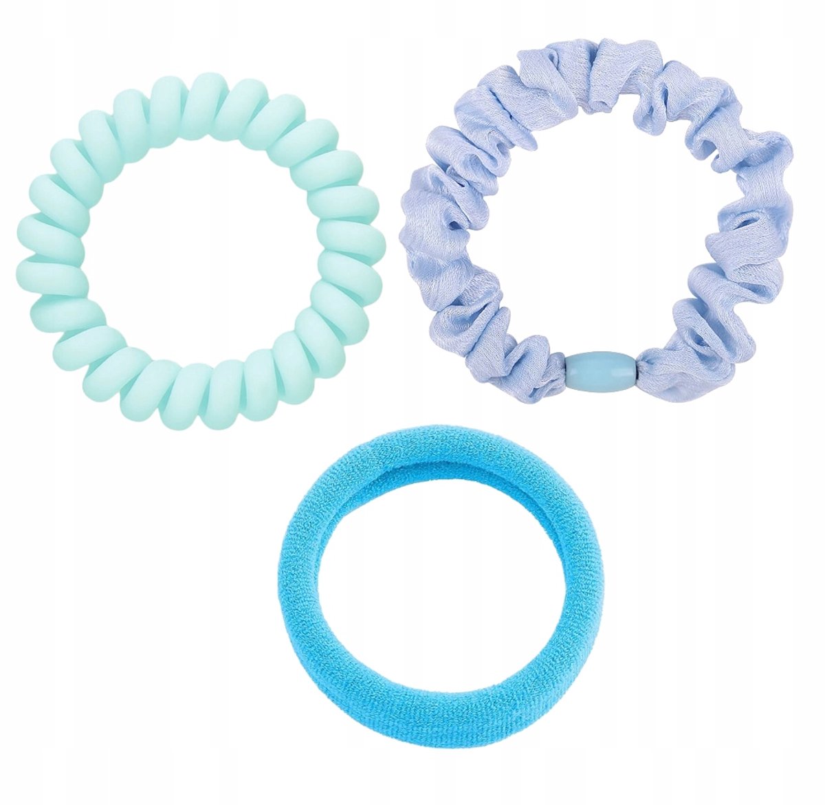 Set van 3 Haar elastiekjes Frotte Spiraal 3 cm - Kleur Mix Blauw