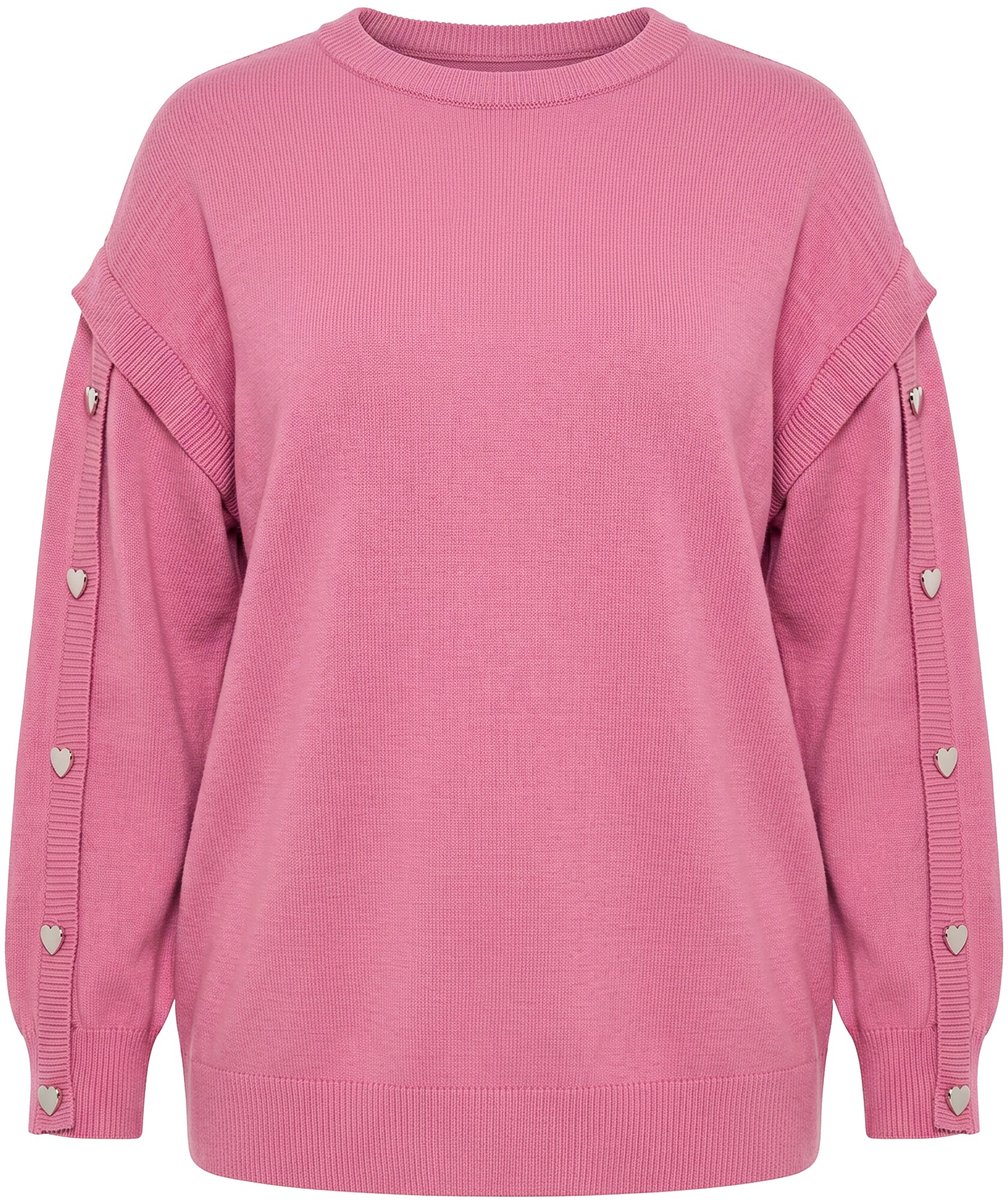 Studio Untold - Dames - Trui oversized model lange mouwen met hartvormige knopen - Donkerroze - Maat 46+