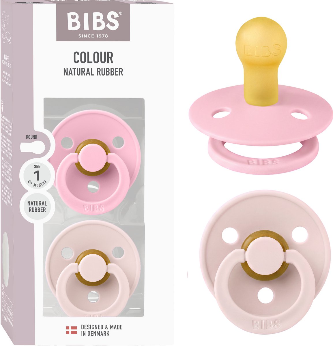BIBS Colour Fopspeen - 0-6 mnd - 2-pack - Rond speen - Petal/Baby Pink