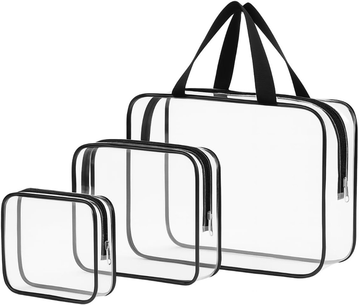 Transparante Toilettassen - Zwart - 3-Set - Waterdicht PVC - Voor Reizen