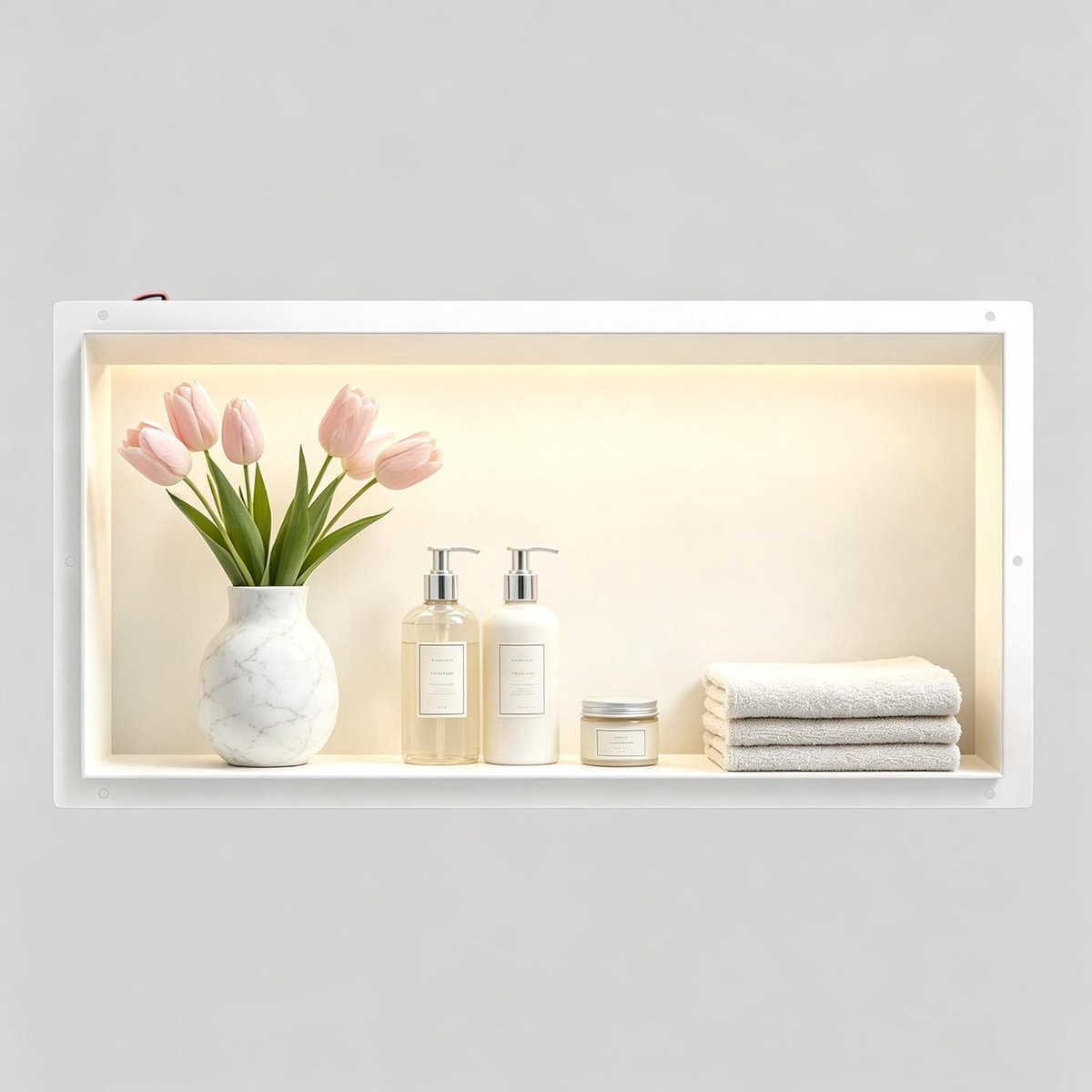 Wandnis Douche - Wit - 30 x 60 cm - Roestvrij Staal met LED Verlichting - Voor Douche Ruimte