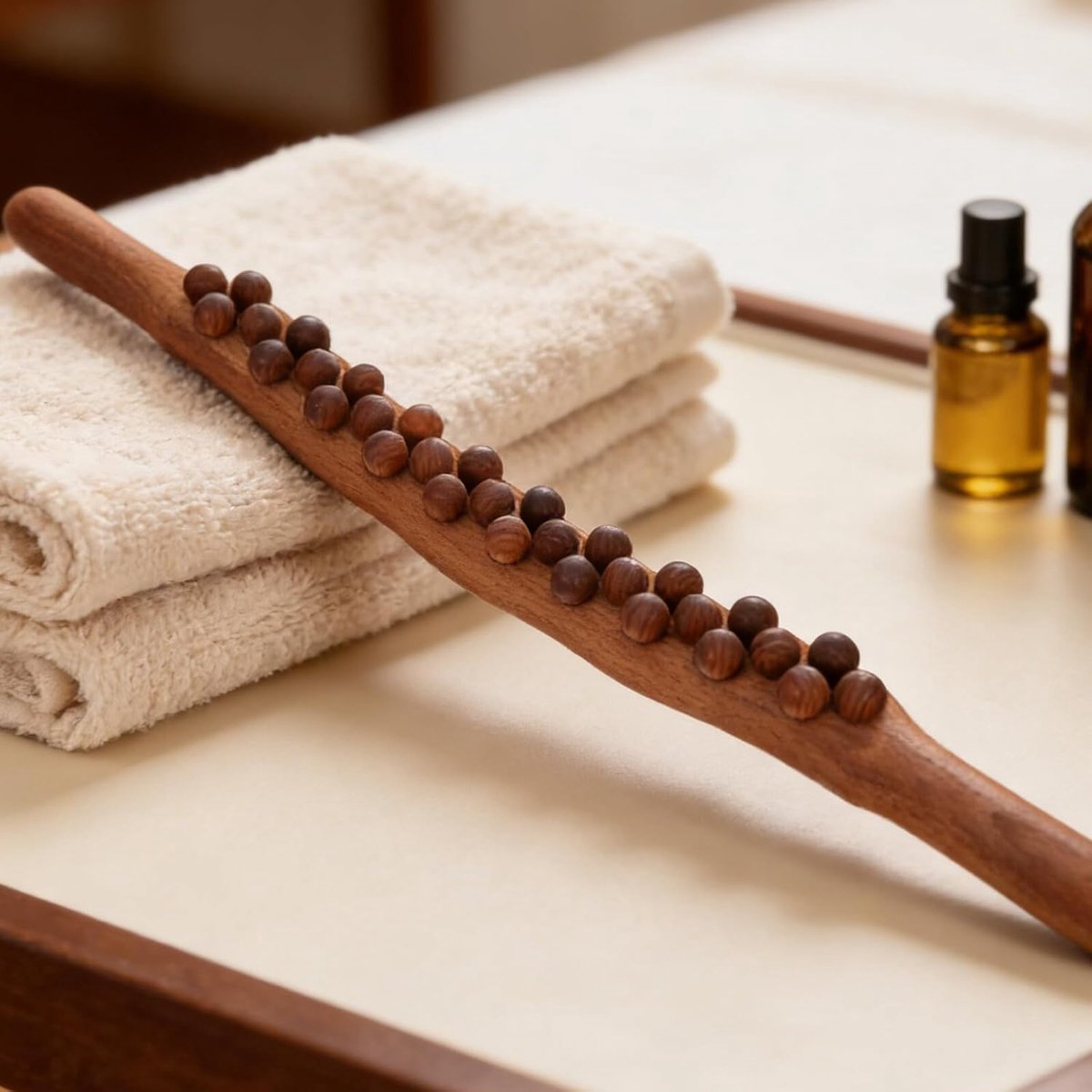 Houten Massage Roller - Spierroller Lichaamsroller - Spierontspanning Lichaamsverzorging - Ergonomisch Ontwerp Kralen - 58 cm Lengte - Bruin