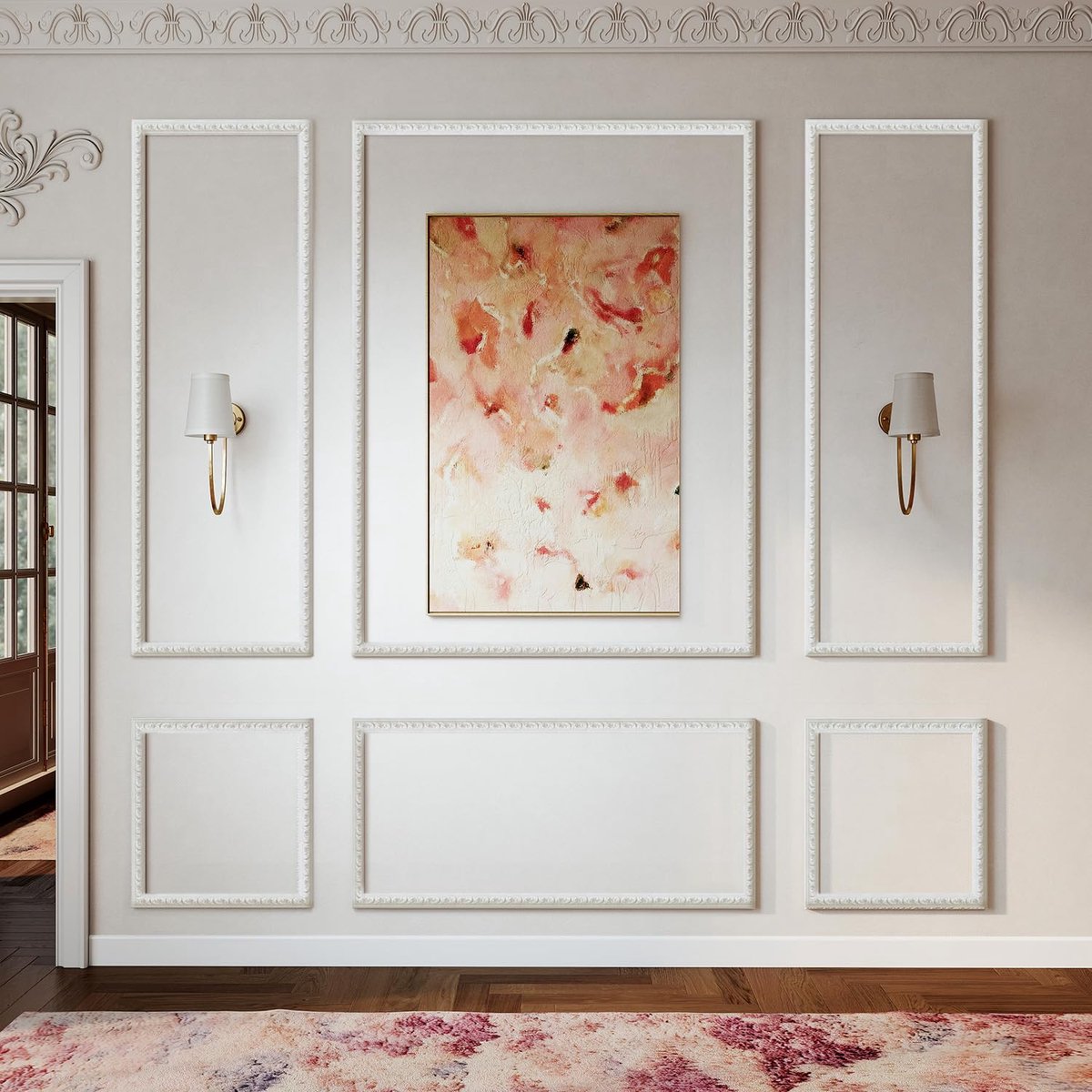 JBER Peel and Stick Muur Molding Kit van 6 stuks, Voorgesneden Muurvormen Kant-en-klaar om te monteren Wainscoting - ShopVlot