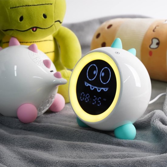 Kinderwekker Slaaptrainer - Peuterklok Nachtlamp - Kind Leren Wakker Worden - Kleuren Gezichtsuitdrukkingen - 12 cm - Groen — afbeelding 5