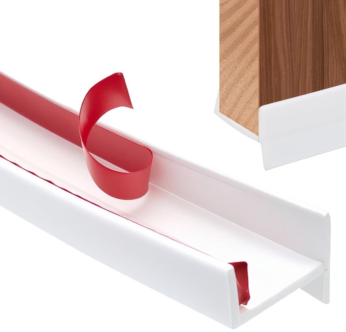 Skirting profiel 5 m voor 15 mm, 16 mm en 17 mm houtdikte, plint voor keuken, wit, afdichtprofiel met afdichtlip voor plinten in de keuken