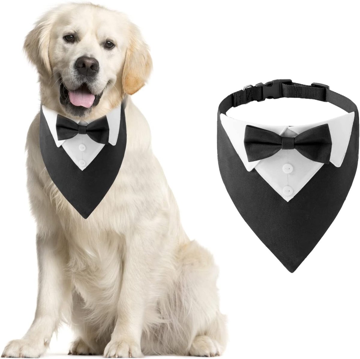 Stijlvolle Honden Tuxedo Bandana voor Bruiloften, Verstelbare Zwarte Hondenaccessoire met Strik en Halsband voor Grote Honden