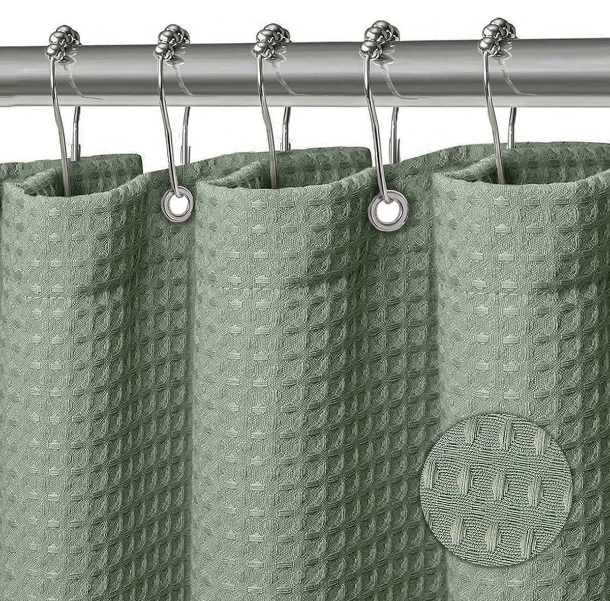 Douchegordijn - 12 stevige ringen - meteen klaar voor gebruik - Polyester douchegordijn - Waterdicht - Wasbaar 180x200 cm - Wafel Groen