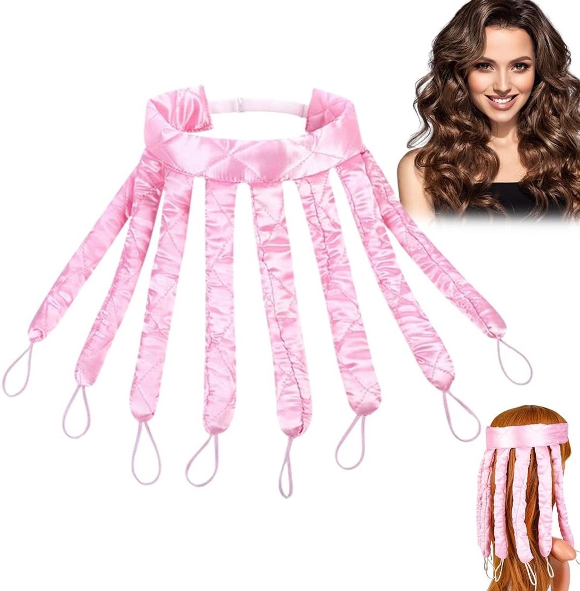 Zachte Krulband voor Hittevrije Krullen - Haar Styling Tool voor Lange en Middellange Haar, Nacht DIY Krullen, Roze