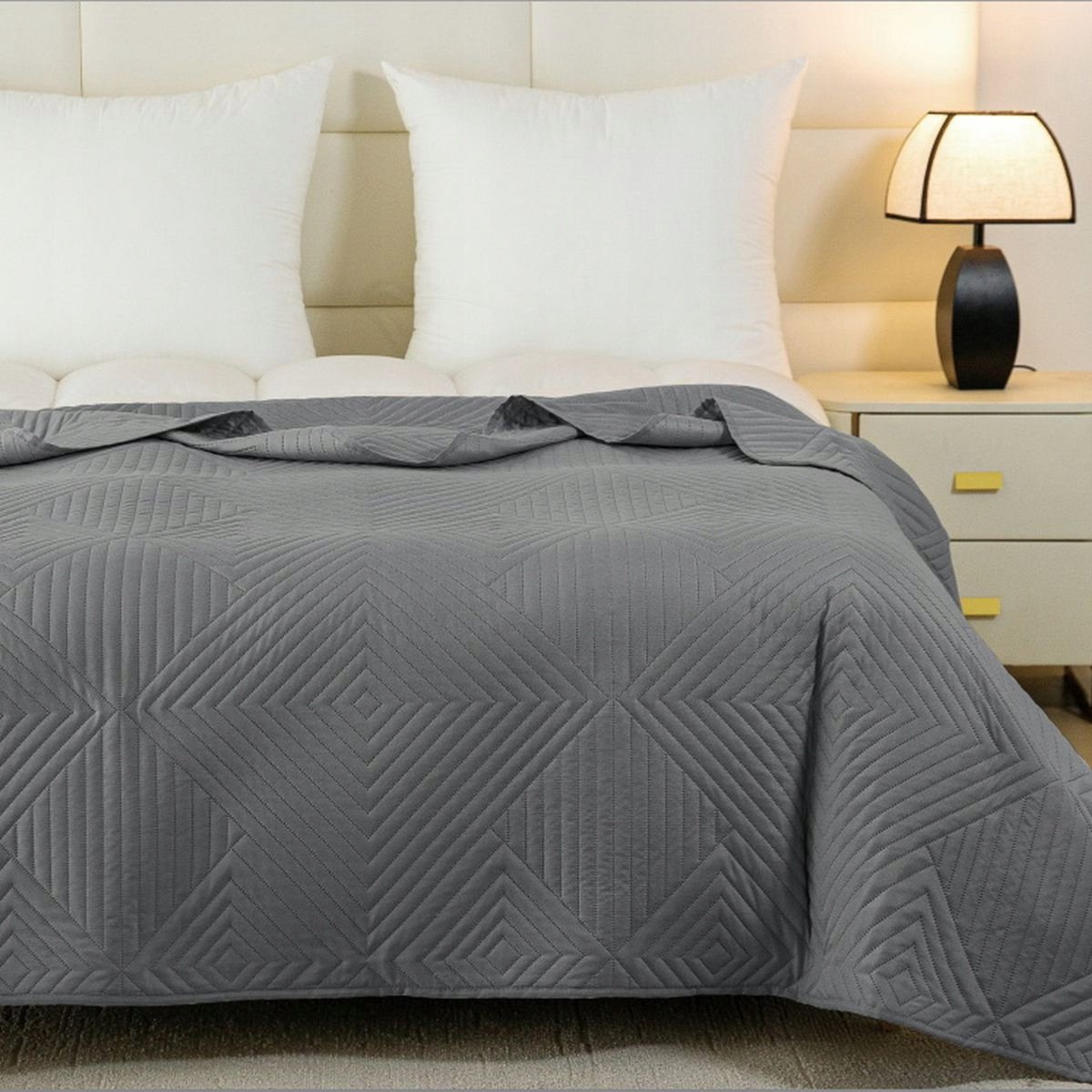 Gegraveerde Geometrische Sprei Grijs 170x210 cm