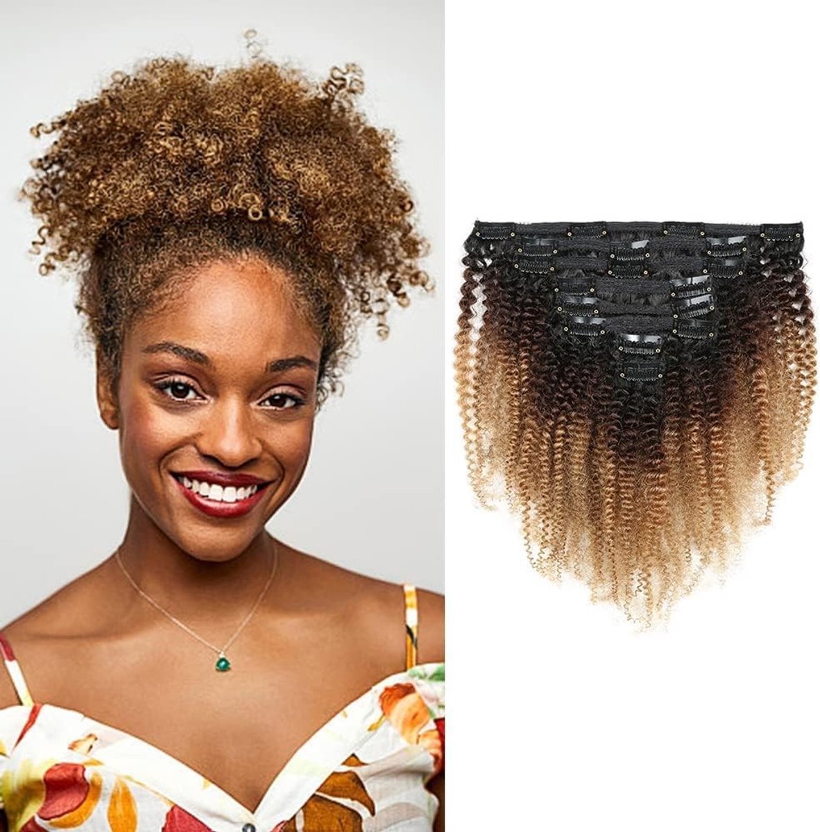 12 Inch Afro Kinky Curly Clip In Haar Extensions Set van 8 Stuks met 18 Clips, 120g 100% Natuurlijk Menselijk Haar voor Volumineuze Styles