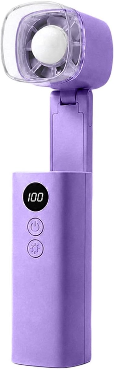 Draagbare Oplaadbare Ventilator - Vouwfunctie - 5-snelheden - Ultra Stil - Mini Handventilator - LED-Licht - Mini Ventilator Opvouwbaar - voor Reis, Strand en Kantoor - Paars - Ventilatoren - USB Oplaadbaar, Weergave van Batterijniveau