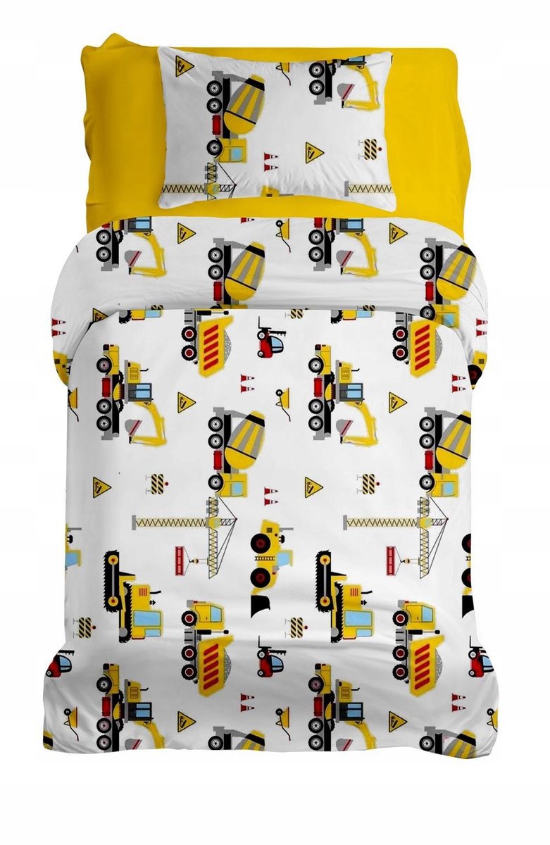 Kinder Ledikant Dekbedovertrekset 90x120cm - Bouwmachines Wit