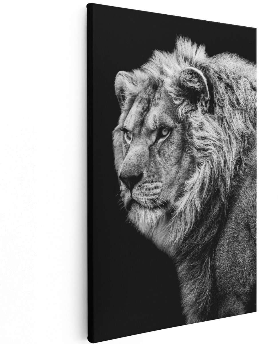 Artaza Canvas Schilderij Leeuw - Zwart Wit - 100x150 cm - Groot - Wanddecoratie Woonkamer - Schilderijen - Muurdecoratie