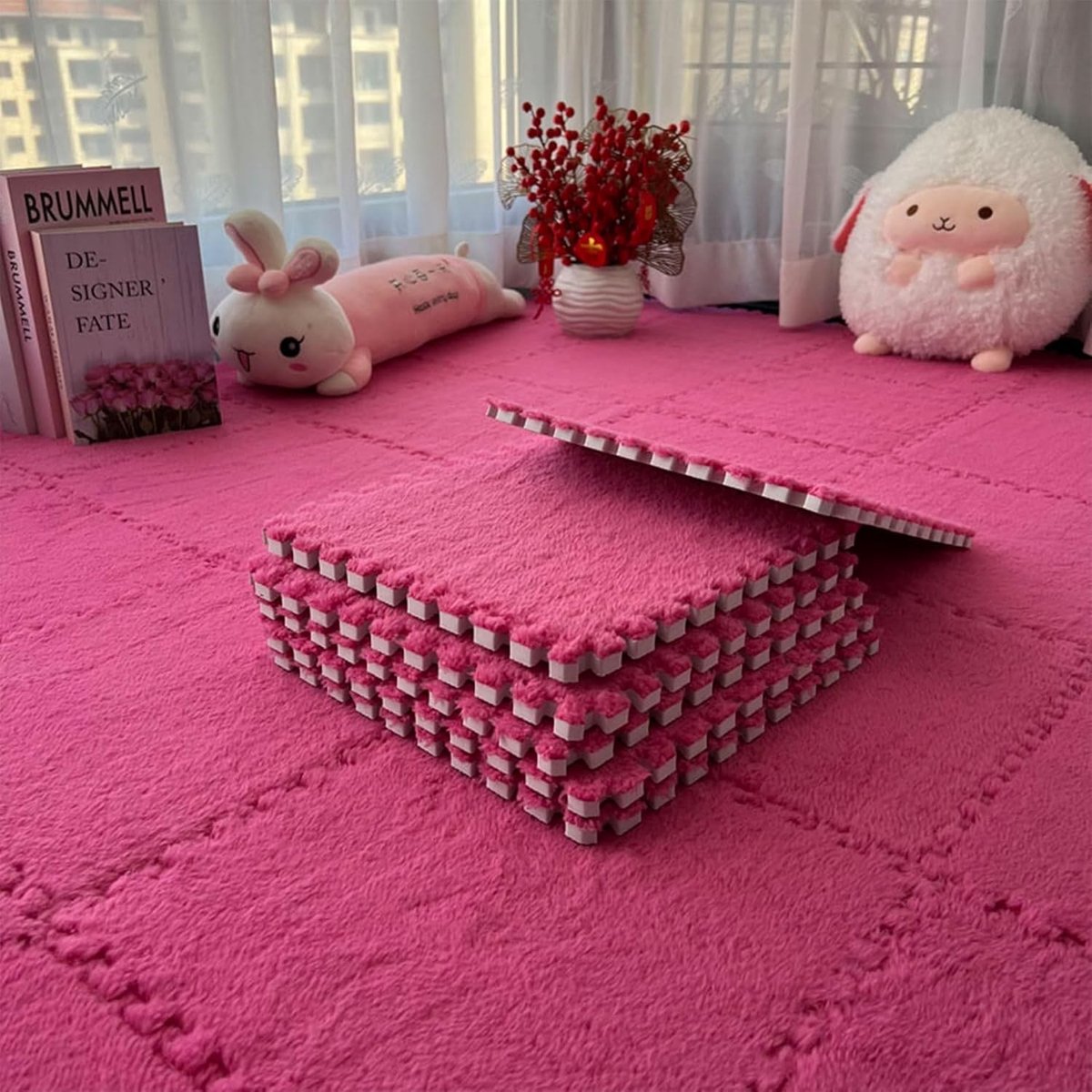 12 Stuks In elkaar grijpende Pluche Schuim Matten 30x30cm voor Woonkamer, Slaapkamer en Speelruimtes, Comfortabele Vloertegels voor Kinderen