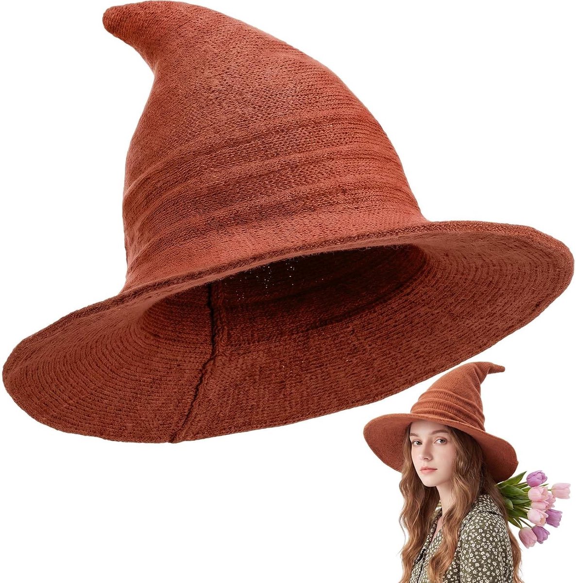 Vouwbare Brede Rand Heksenhoed van Vilt voor Vrouwen - Halloween Cosplay Kostuum Accessoire en Feestartikelen