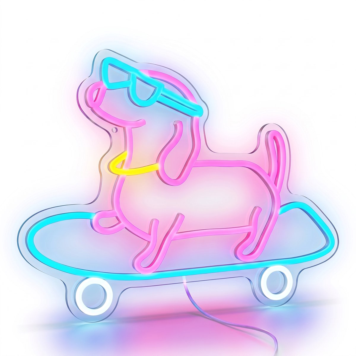 Namajunas - Neon Lamp LED Wandlamp - Dimbare Neon Verlichting - Neon Sign Teckel op Skateboard - Wanddecoratie voor Slaapkamer, Bar, Gamekamer & Kinderkamer - Sfeerlamp - Uniek Cadeau voor Honden- en Dierenliefhebbers
